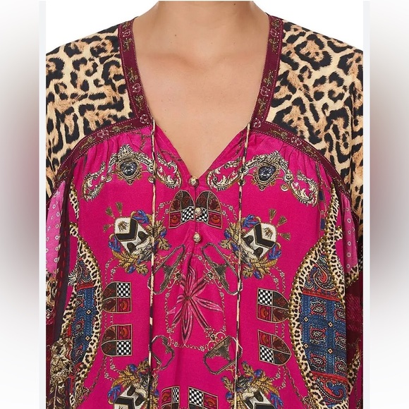 NWTCamilla Women's Blouson Blouse with Neck Tie Dining Hall Darling Red Silk Top - Picture 4 of 10